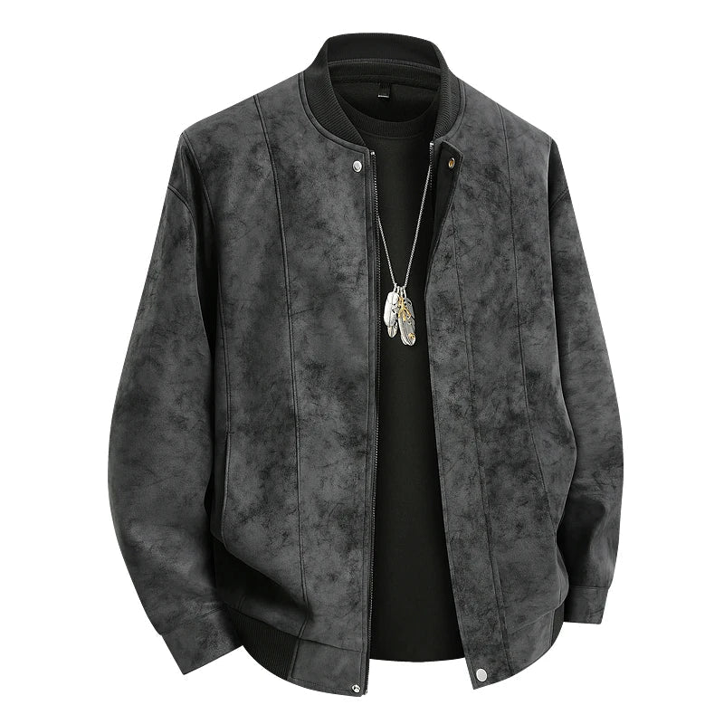 Men’s Suede Leather Jacket - Waterproof Oversized Moto Windbreaker Coat in Plus Sizes