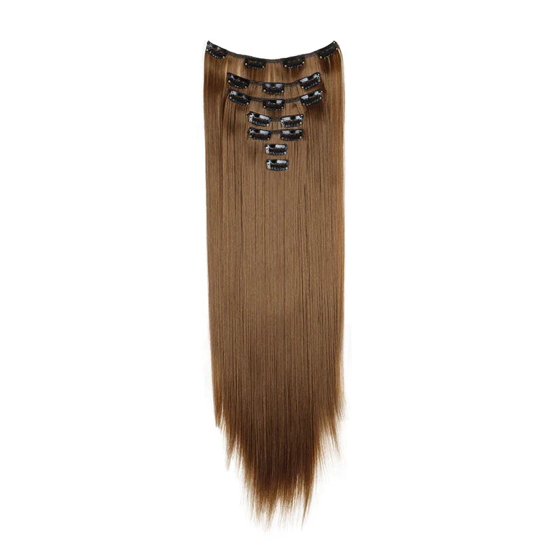 WIGSIN 24 Inch Synthetic Hair Extensions - 7PCS Long Straight Clip-In Hairpieces for Women in Black and Blonde Styles