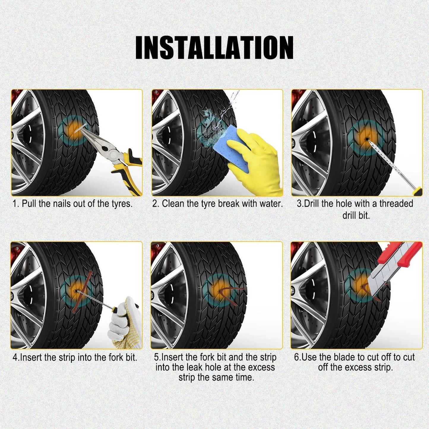Car Repair Tool Kit – Emergency Tubeless Tire Repair, Glue & Garage Tool Set with Storage Bag