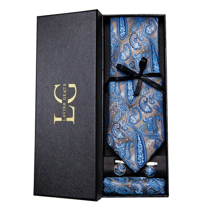 Hi-Tie Luxury Paisley Teal Green Tie Set - Men’s Classic Necktie with Handkerchief & Cufflinks Gift Box for Wedding & Formal Wear