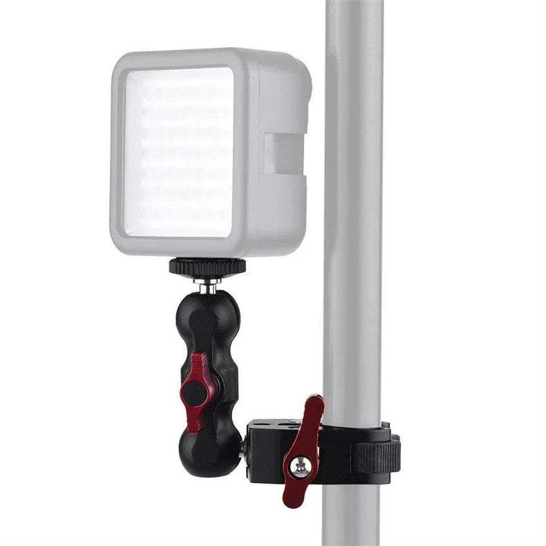 Super Clamp Camera Mount with 360° Ballhead, Double Ball Head Magic Arm Adapter for DSLR, GoPro, LED Lights, and Phone