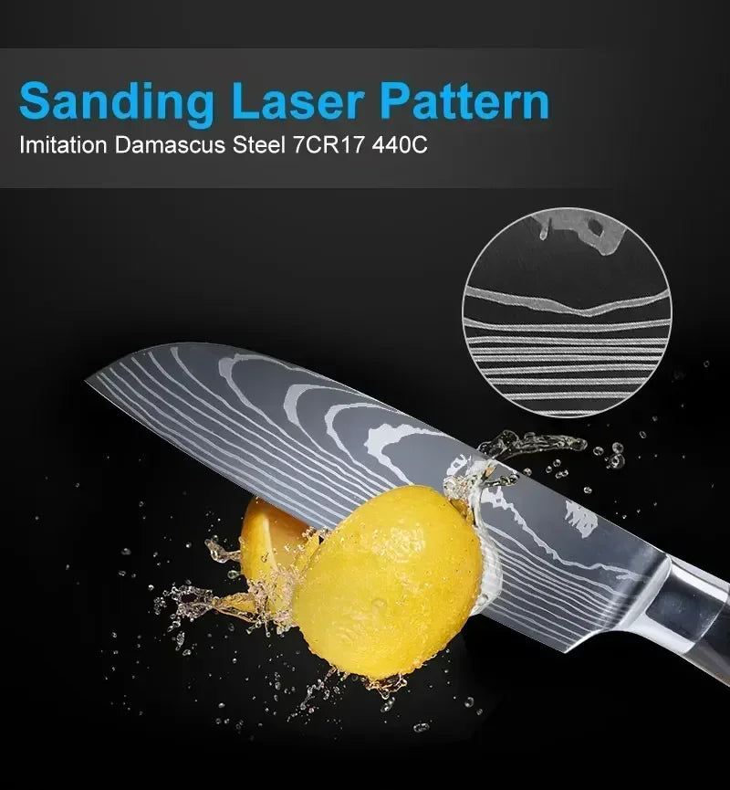 Professional Damascus Kitchen Knives – Japanese Santoku, Cleaver and Slicing Knives | Stainless Steel Butcher and Boning Knife
