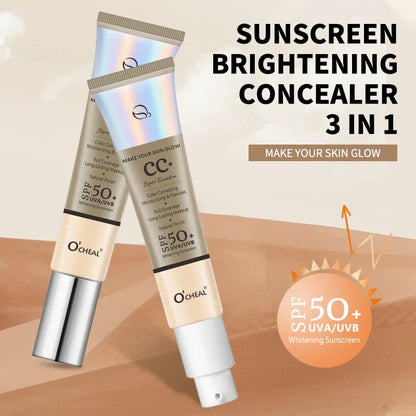 Ocheal 30g CC Cream Foundation – Waterproof Concealer, SPF 50+ Moisturizing Sunscreen, Long-Lasting Brightening Makeup Primer
