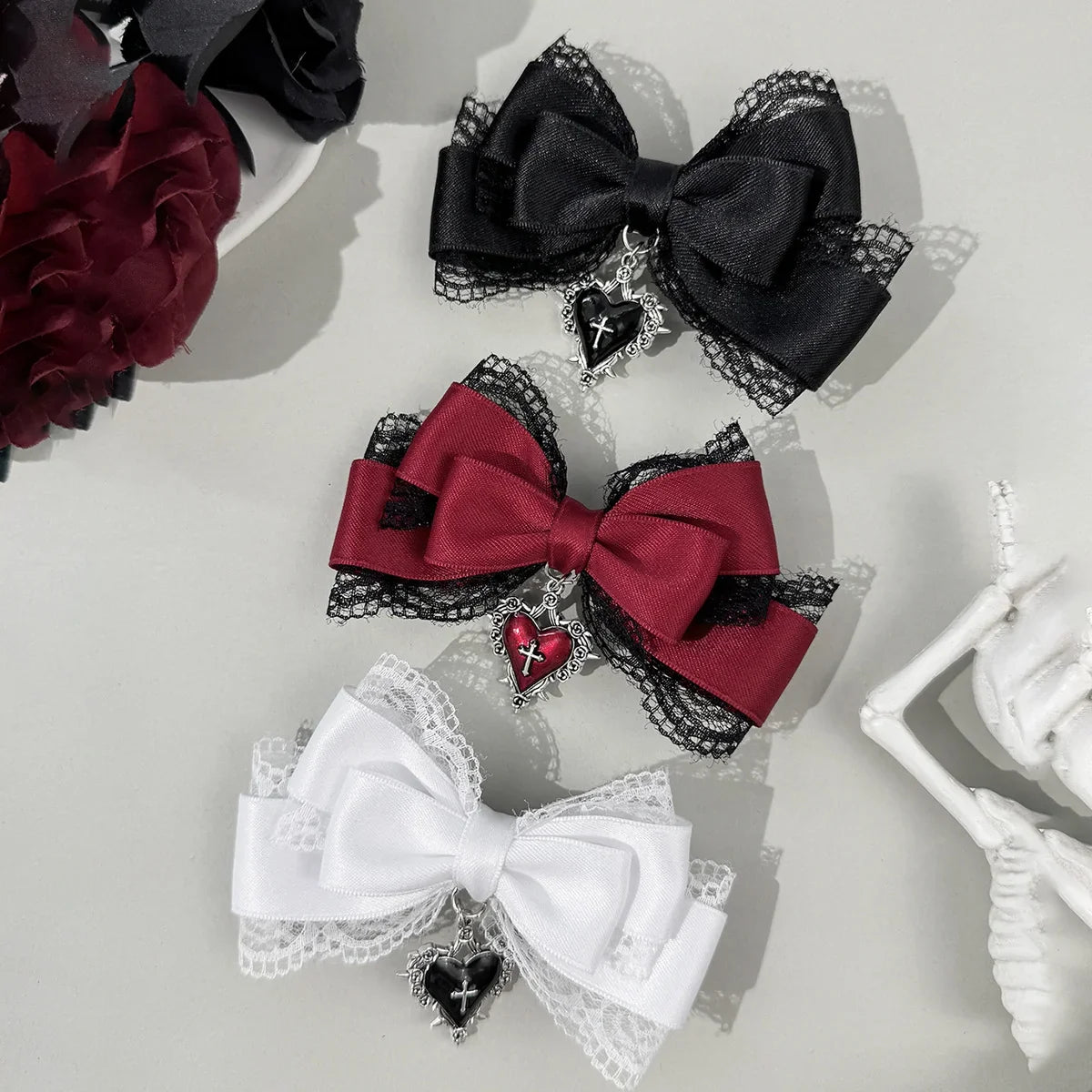 Gothic Lolita Bow Hair Clip - Black Ribbon Fashion Hair Accessory for Girls