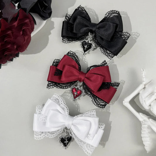 Gothic Lolita Bow Hair Clip - Black Ribbon Fashion Hair Accessory for Girls