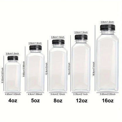 Clear Leak-Proof Juice Bottles - Portable Plastic Drink Containers for Smoothies, Milk, Homemade Beverages & Travel