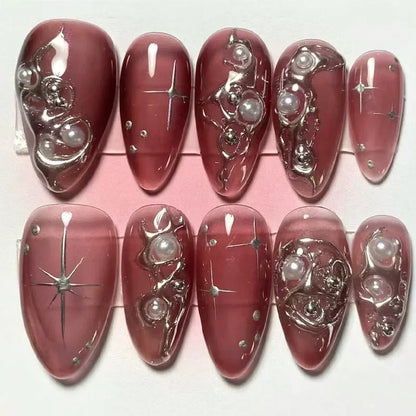 24PCS Pink Almond Press On Nails - Butterfly Ballet French Design Artificial Nail Tips for Stylish Nail Art