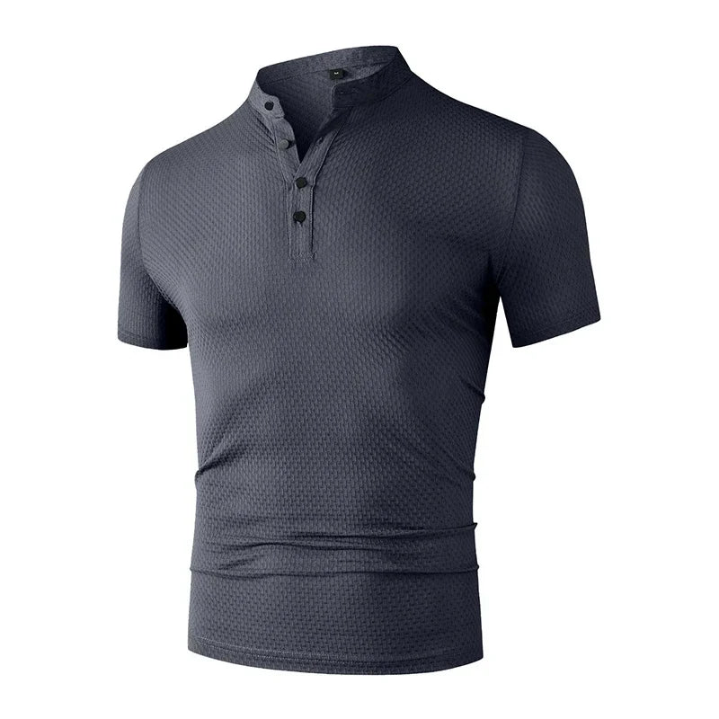 Men's Business Casual Polo Shirt - Short Sleeve Breathable Summer Top with Floral Detail