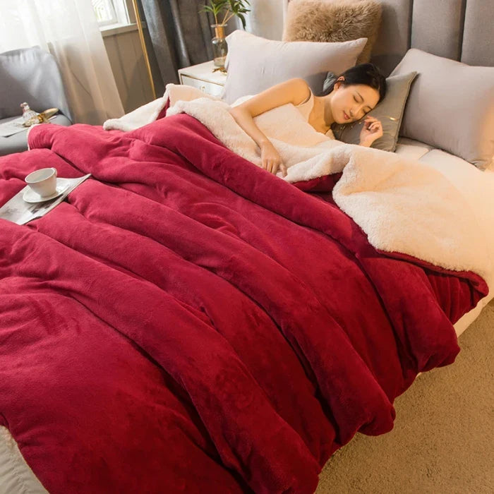 Wool Throw Blanket – Double-Sided Warm Winter Bedspread for Queen Beds & Camping