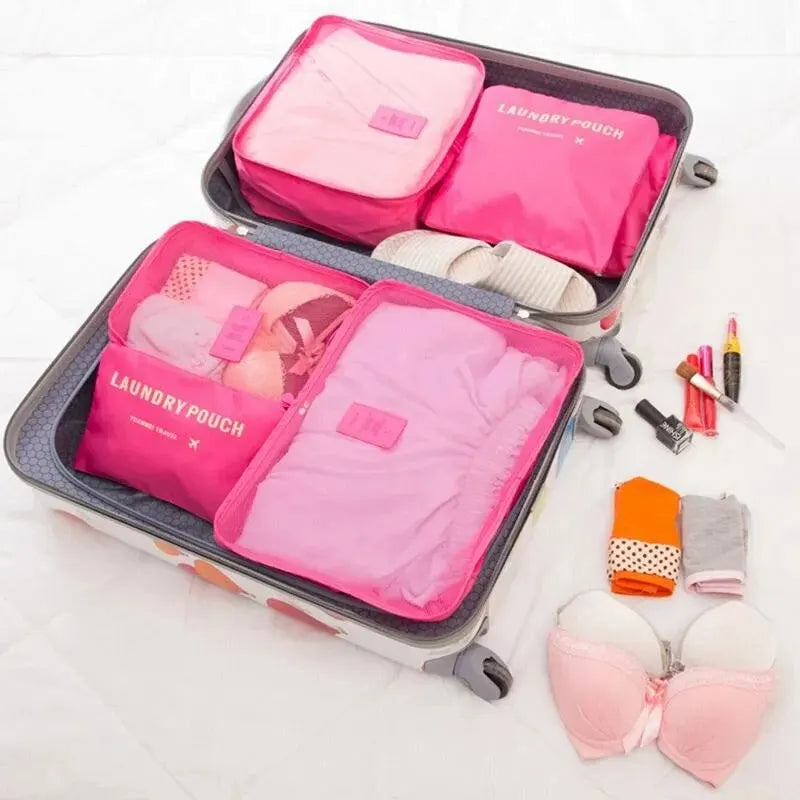 6 Piece Large Travel Organizer Set – Portable Suitcase, Clothes, Shoes and Makeup Bags | Luggage Storage Solution