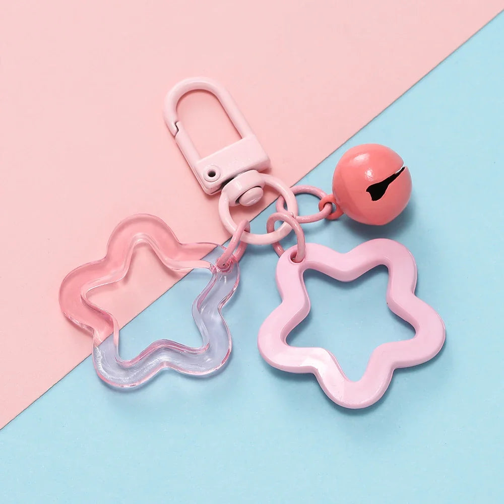 Hollow Star Bell Charm Keychain - Colorful Acrylic Bead Pendant for Bags, Lanyards & Jewelry Making Accessories