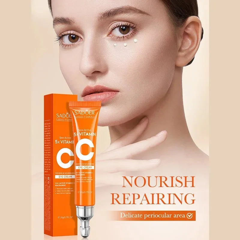 SADOER Vitamin C Eye Cream - Anti Dark Circle, Eye Bag Removal & Brightening Moisturizing Skincare Treatment