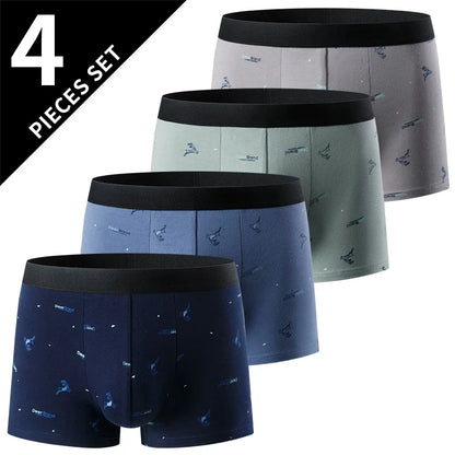 4-Piece Men's Fashion Boxer Shorts – European & American Size, Comfortable & Breathable Plus Size with Elastic Waist