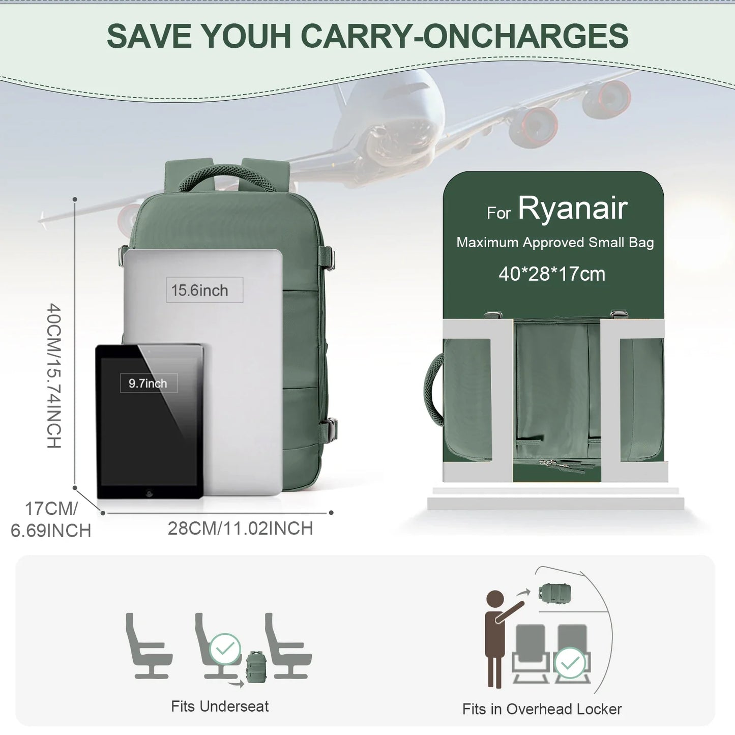 Ryanair Backpack 40x20x25 - Cabin Bag Travel Backpack for Men and Women, Hand Luggage & Laptop Mochila