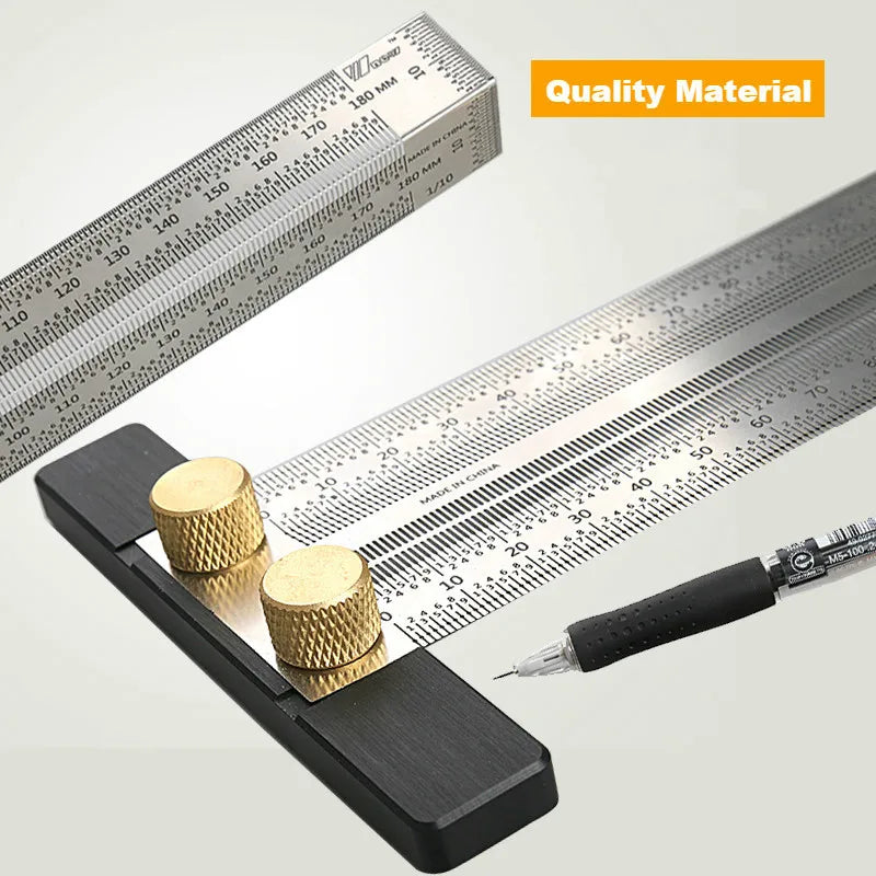 High-Precision T-Type Hole Ruler | Stainless Steel Woodworking Scribing Mark Line Gauge Measuring Tool