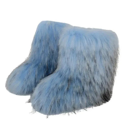 Women’s Faux Fur Winter Boots - Plush Warm Snow Shoes for Ladies with Luxury Furry Fashion Style