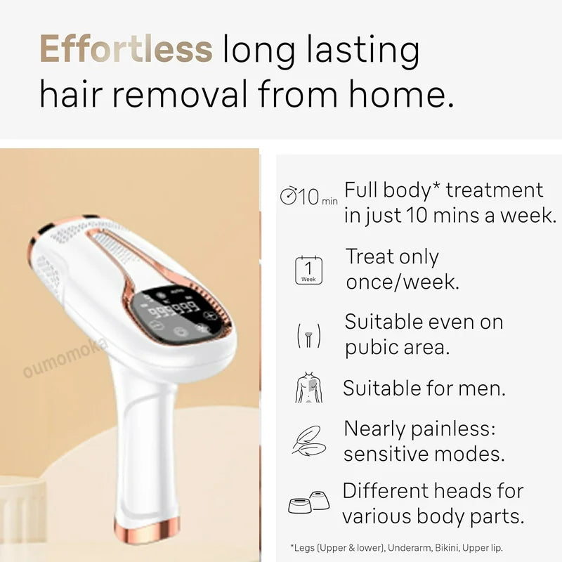 Body Bikini IPL Hair Removal Device – 999,999 Flashes, Permanent Painless Laser Epilator for Women, Home Use