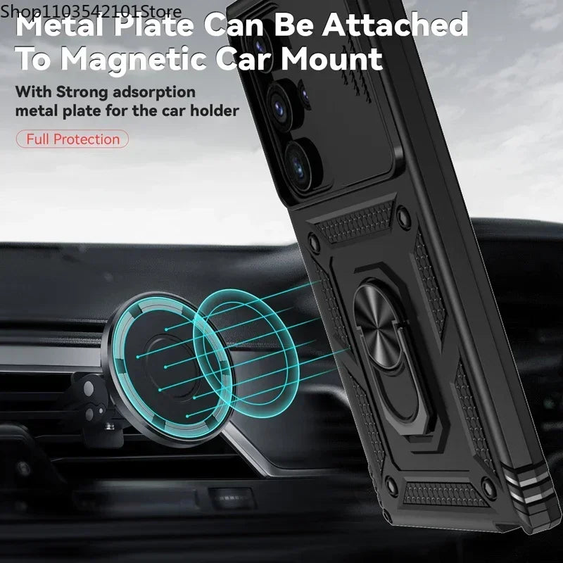 Rotating Camera Lens Armor Case - Military Grade Protective Cover for Samsung Galaxy S20-S25 Series & Note Models
