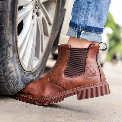 Waterproof Safety Work Shoes for Men – Steel Toe Leather Boots, Indestructible Construction Footwear in Brown