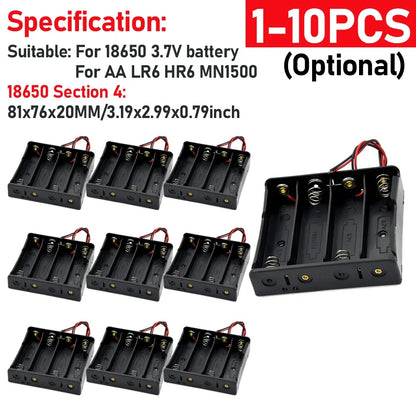 10-in-1 Plastic 18650 Battery Holder — 1/2/3/4 Slot Storage Box with Wire Lead for 3.7V 18650 Batteries