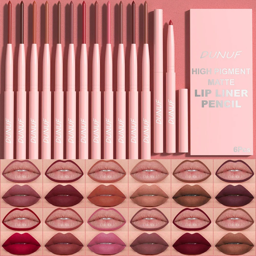 6pcs Waterproof Lip Liner Set - Long-Lasting Non-Fading Makeup Pencil Collection
