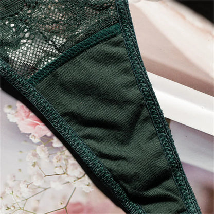 Women's Crystal Lace Thong - Sheer Transparent Breathable T-Back Lingerie Plus Size S-XL