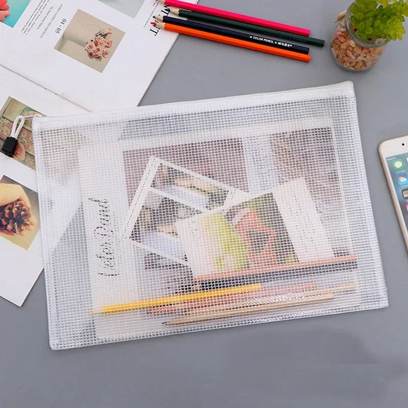 Mesh Zipper Document Bag Set - 3/5PCS A3 A4 A5 A6 Stationery Storage Pouches for School & Office Supplies