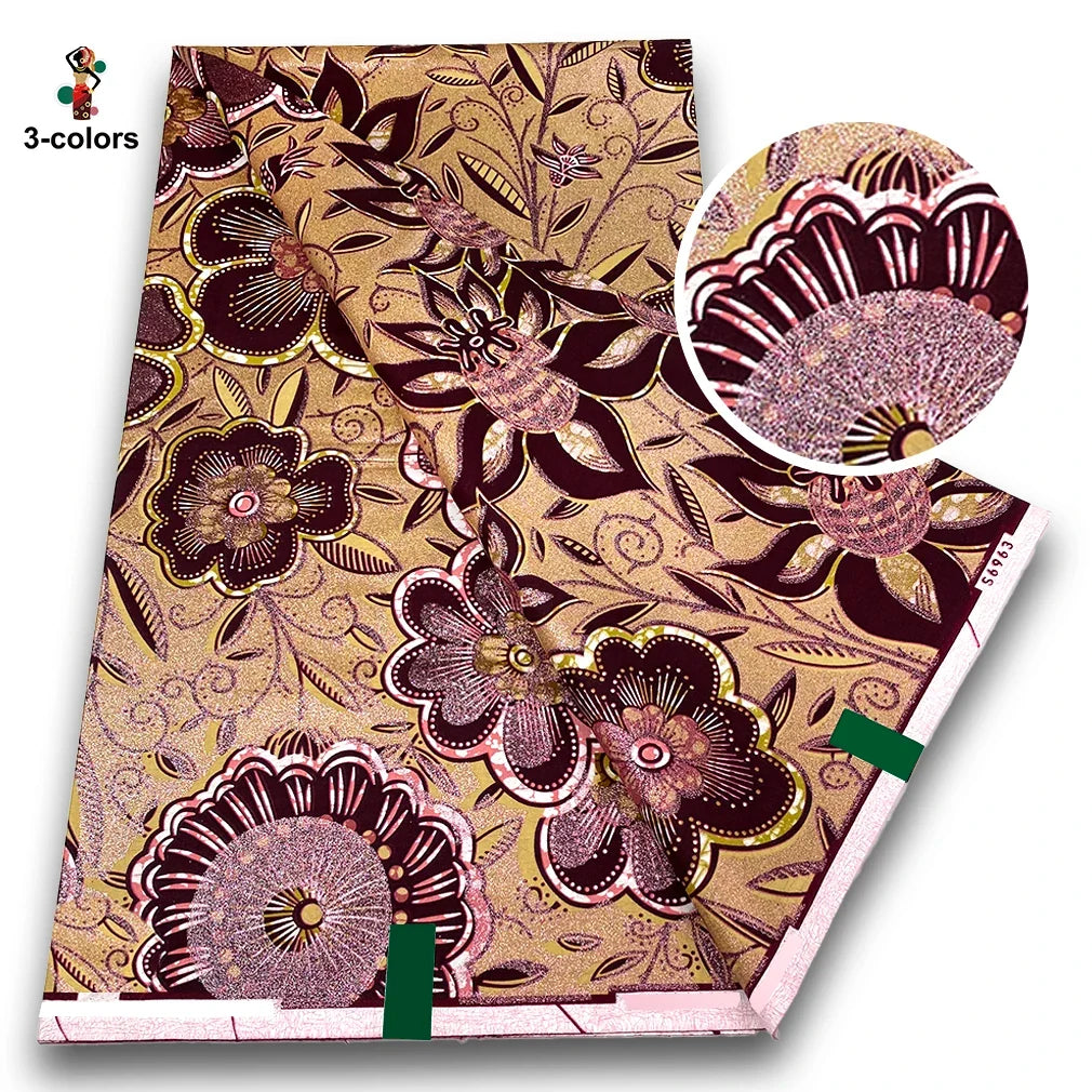 100% Cotton African Wax Print Fabric - Soft Golden Ankara Pagne for Nigerian Fashion & Traditional Wear