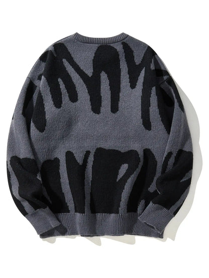 Men's Autumn Winter Jacquard Sweater - Irregular Pattern Contrast Color Round Neck Knitted Casual Pullover