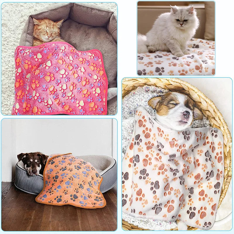 Soft Fluffy Pet Bed Mat - Cute Paw & Elephant Pattern Travel Blanket for Warm Dog and Cat Comfort