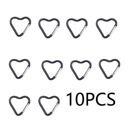 10PCS Heart Shape Aluminum Carabiner Clips - Tactical Keychain Hooks for Outdoor Gear, Water Bottles & EDC Tools