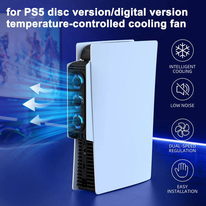 PS5 Disc & Digital Console Cooling Fan – USB 3.0 Hub with 2-Speed Adjustable Cooling System Gaming Accessory