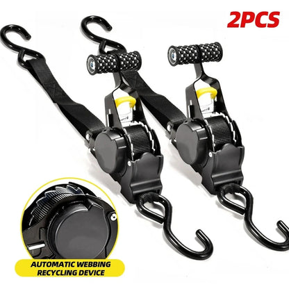 Retractable Cargo Tie Down Straps - Heavy Duty Ratchet Tensioner Belt for Car, Motorcycle and Luggage Loads