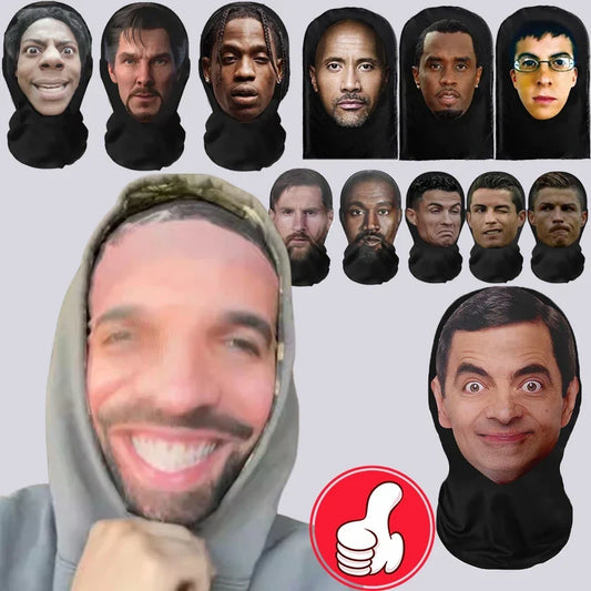 3D Realistic Face Mask - Celebrity Style Full Face Stretch Mesh Cosplay Balaclava for Role Play, Hip Hop & Costume Events