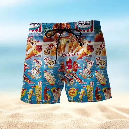 Men’s Ice Cream Hawaiian Shirt - Summer Beach Print Short Sleeve Casual Top with Original Design