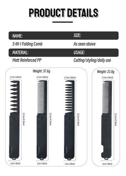2-in-1 Pocket Folding Comb – Wide Tooth & Beard Comb for Hair Styling and Barber Use