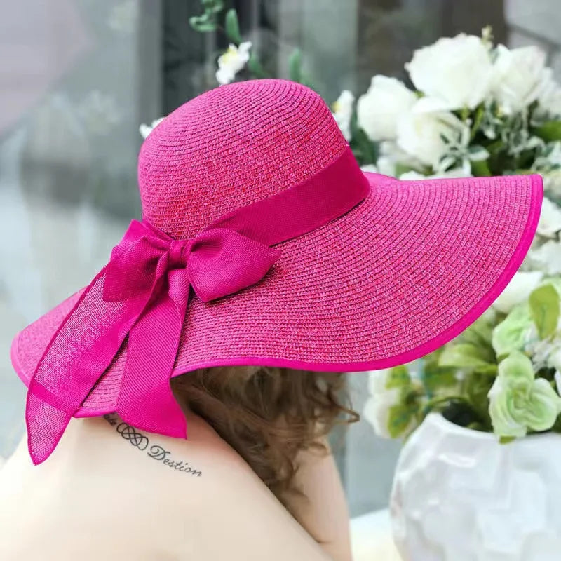 Wide Brim Straw Sun Hat - Summer Beach Travel Shade & UV Protection Hat