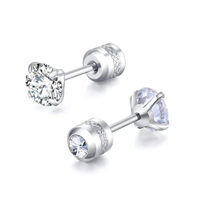 Medical Stainless Steel Zircon Ear Stud Earrings – Hypoallergenic Crystal Cartilage & Tragus Piercing Jewelry with Screw Back