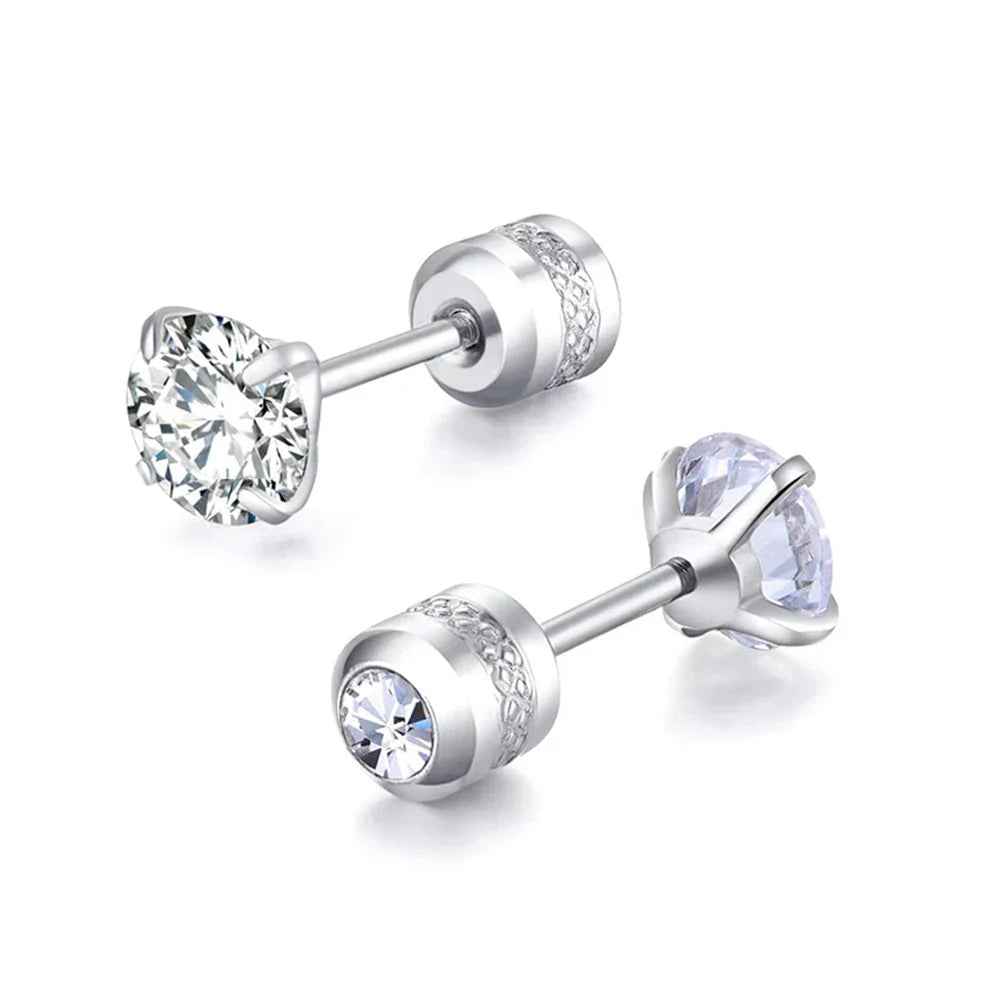 Medical Stainless Steel Crystal Zircon Ear Studs – Hypoallergenic Tragus & Cartilage Screw Piercing Earrings Jewelry