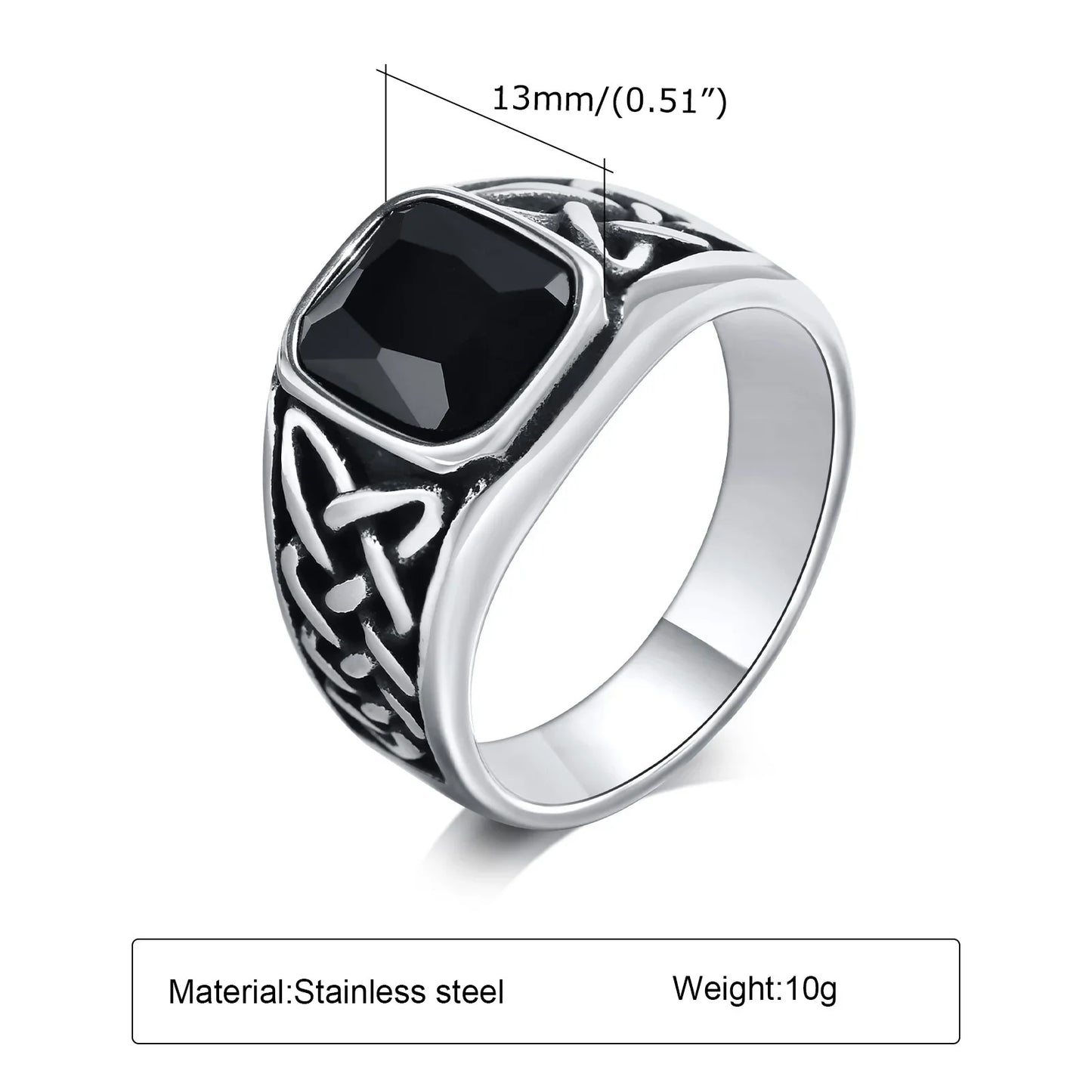 Punk Vintage Ethnic Rings for Men – Retro Viking Knot Rune, Black Geometric Square Stone Signet Jewelry