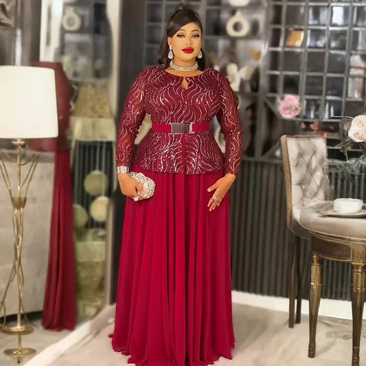 2026 African Dashiki Sequin Dress - Plus Size Ankara Wedding & Party Maxi Gown