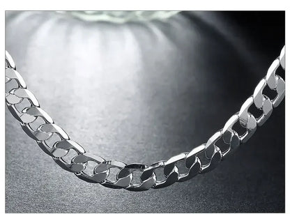 Men’s 925 Sterling Silver Necklace — 2/4/6/8/10/12MM, 40–75cm Chain with Lobster Clasp, Engagement Jewelry for Men, Boys & Women