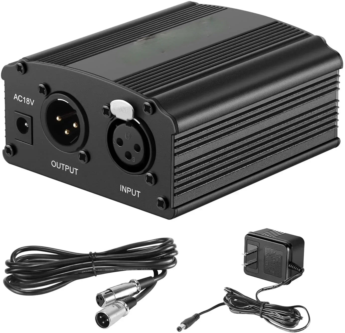 48V Phantom Power Supply Kit - XLR 3-Pin Microphone Cable & Adapter for Condenser Recording Mics
