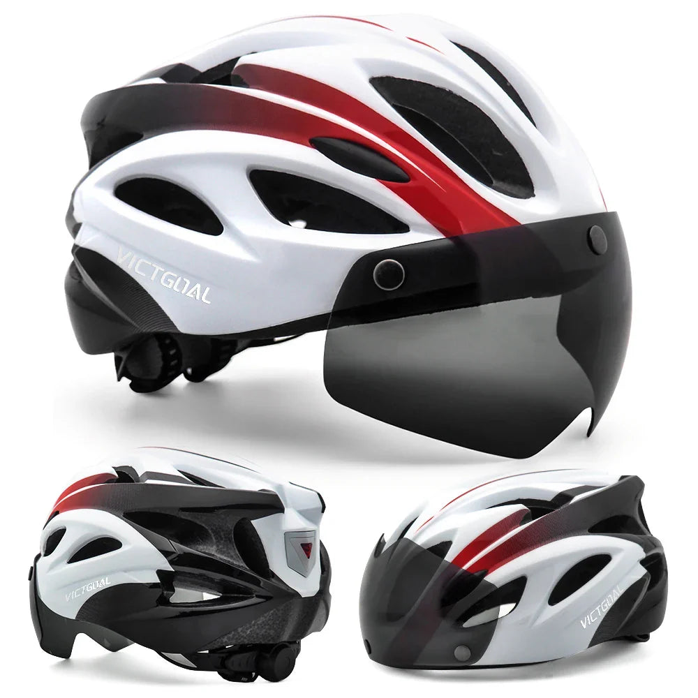 VICTGOAL Cycling Helmet for Men – MTB & Electric Scooter Safety Helmet with LED Taillight, Magnetic Goggles & UV400 Sun Visor