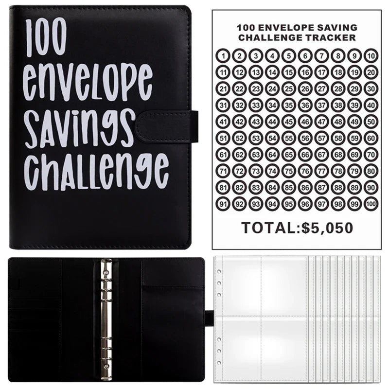 100 Day Couple's Challenge Journal – PU Leather Loose-Leaf Savings Book with Magnetic Buckle, Save & Make Money Notebook