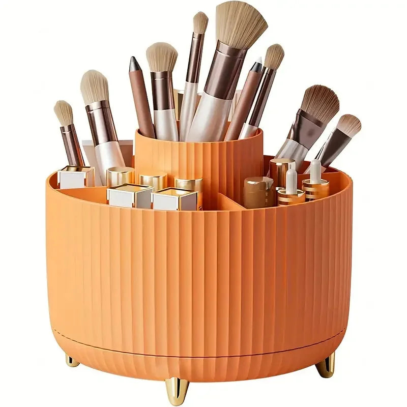 360° Rotating Makeup Brush Holder - 5 Slot Cosmetic Organizer for Brushes, Skincare & Vanity Storage