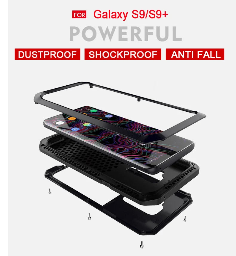 Heavy Duty Armor Protection Case for Samsung Galaxy S24, S23, S22, S21 FE, S20, S10, S9, S8, Note 10 Plus, 20 Ultra - 360 Metal Tank Cover