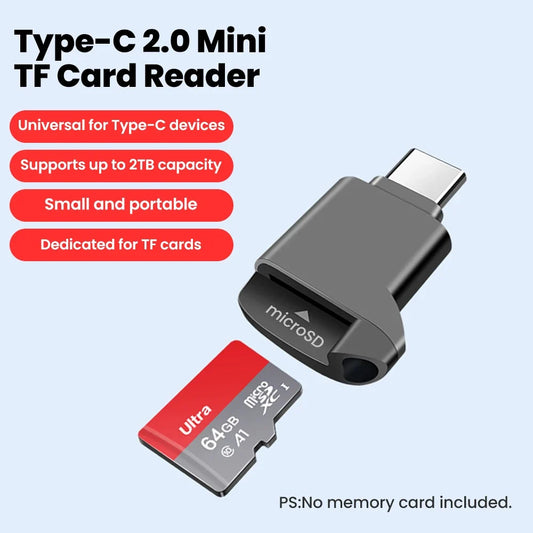 USB-C Mini TF Card Reader - Type-C 2.0 External Memory Card Adapter for iPhone 17/16 and Portable Storage