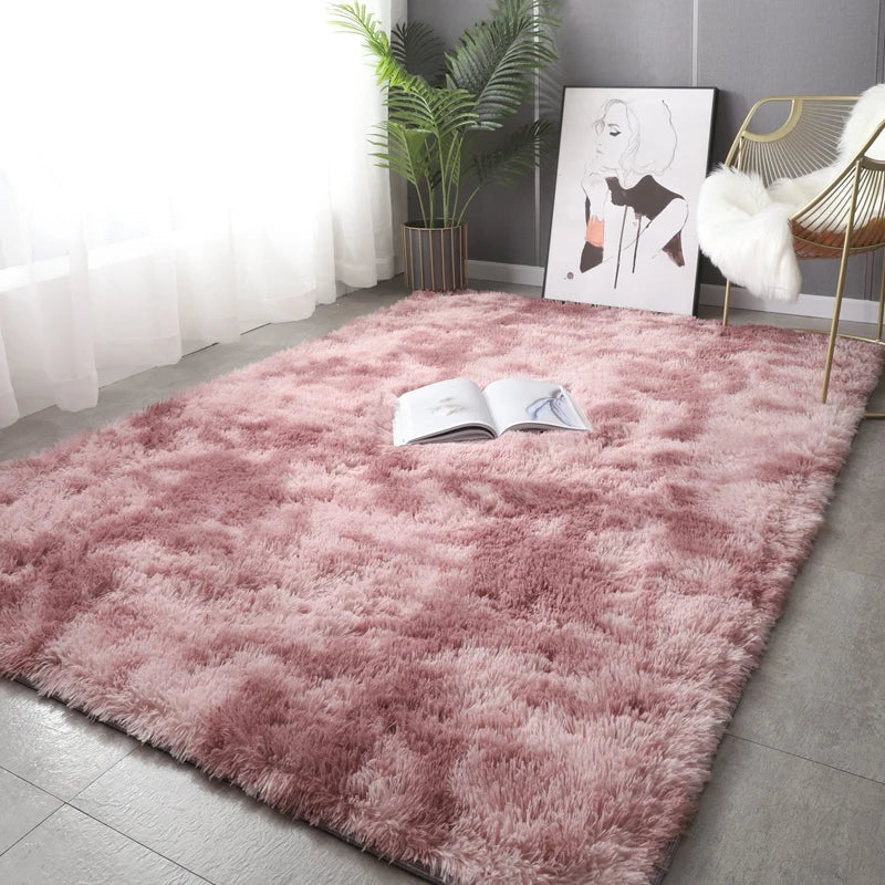 Plush Fluffy Area Rug – Soft Green & Pink Carpet for Living Room, Sofa, Coffee Table, Kids Room, Non-Slip Home Decor Mat