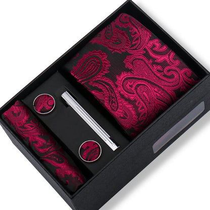 Men’s Green Tie Gift Box Set - Premium Business Necktie with Hanky, Cufflinks & Tie Clip for Wedding Formal Wear